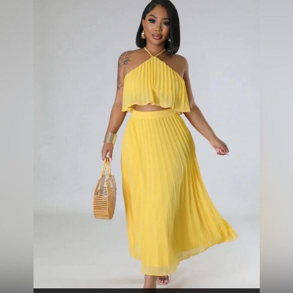 Dresses & Skirts - Two Piece Set Pleated Maxi Skirt and Crop Top
